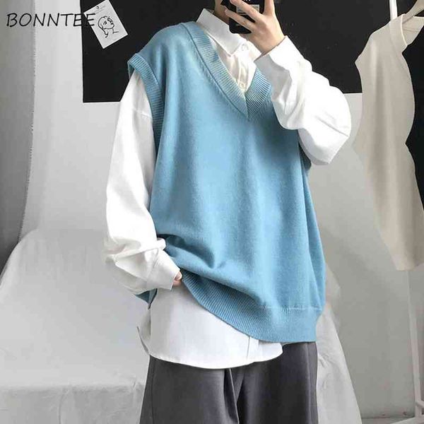 

sweater vt men autumn solid simple oversized loose all-match svels sweaters v-neck korean style teens knitwear retro warm, White;black