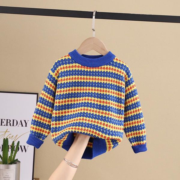 

pullover teenster fall toddler boy sweater colorful stripes embroidery knit fashion korean baby warm outfits, Blue