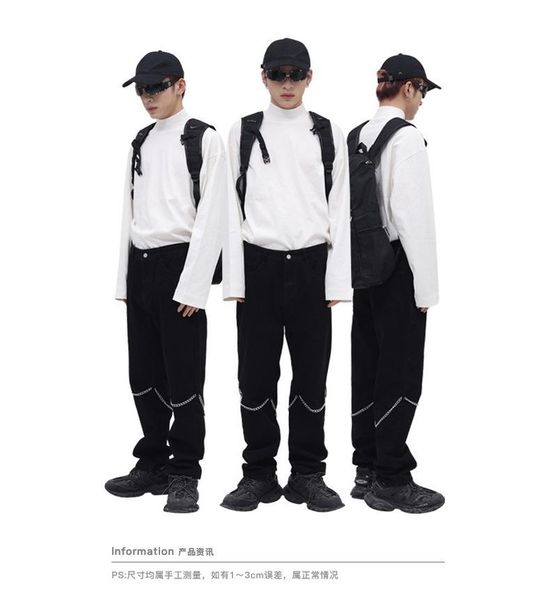 

men's jeans icclek four seasons product loose straight chain casual men black skinny, Blue