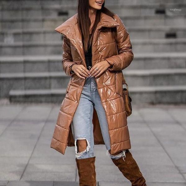 

women's down & parkas berryfashion stand collar women elegantpockets mid calf coats single breasted cotton jackets ladies, Black