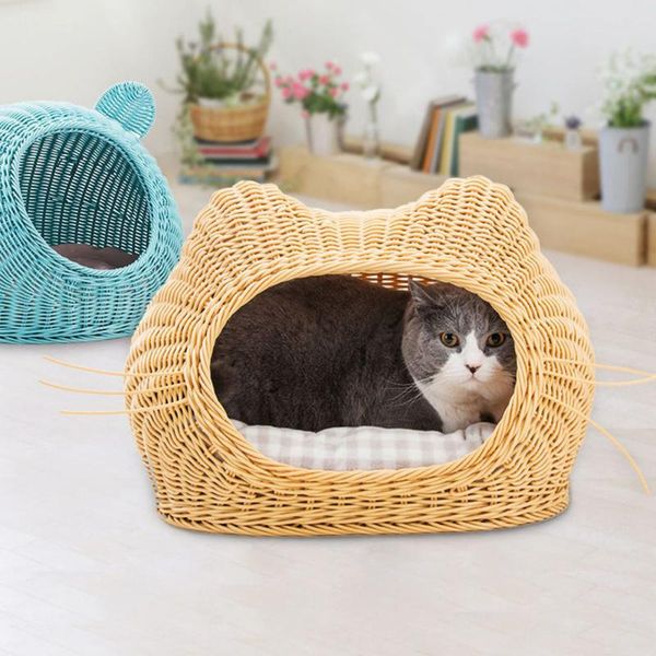 

cat beds & furniture rattan litter spring and summer cool closed house bed dog pet supplies four seasons universal nest