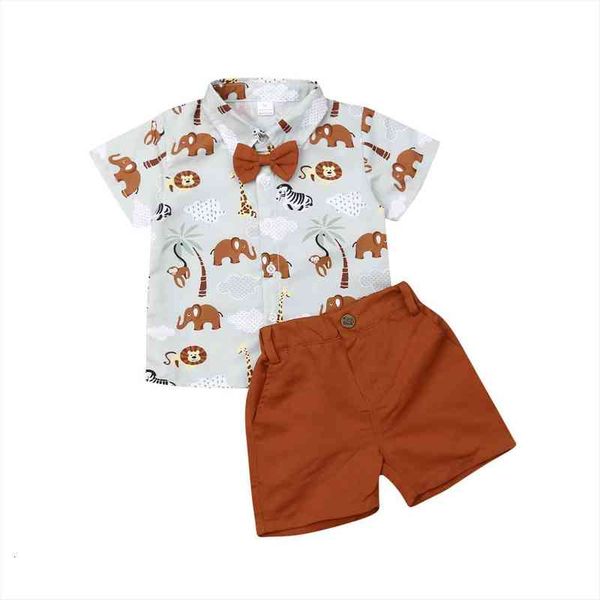 

summer toddler kid baby boy gentleman formal party suit animal shirt pants short 2pcs outfits cartoon set clothing, White