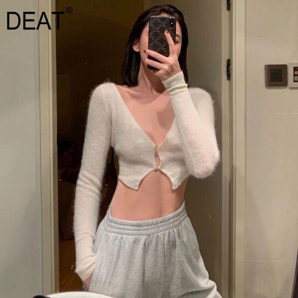 

women white chiffon navel knit cardigan blouse v-neck long sleeve slim fit shirt fashion tide summer 7d0702 210421