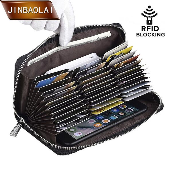 

card holders jinbaolai holder purse 36 blocking passport wallet men leather zipper travel clutch, Brown;gray