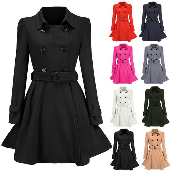 

women's trench coats 2021 fashion winter autumn women woolen jackets elegant belt solid long windbreaker for ladies chic button outwear, Tan;black