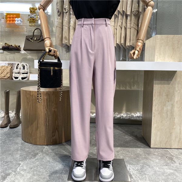 

capri niche design 2021 high waist down straight pink salt simple pants, Black;white