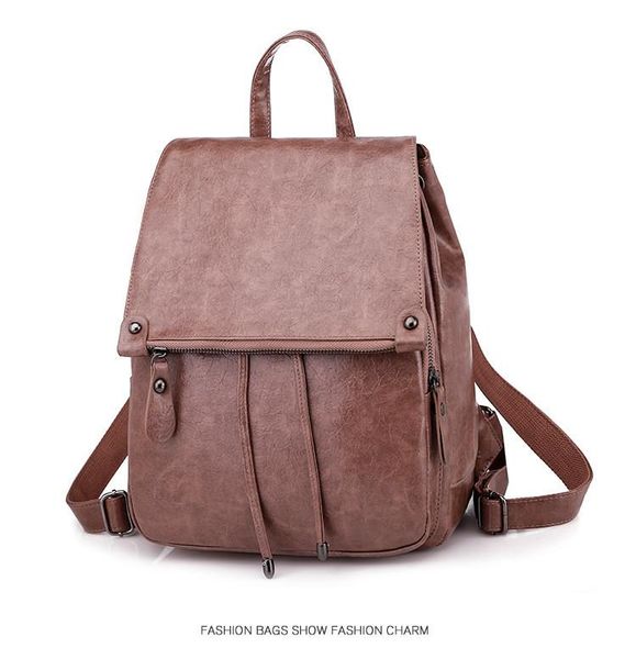 

backpack anti-theft purse pu washed leather ladies tassels rucksack lightweight shoulder bag