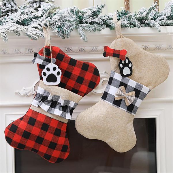 

christmas decorations navidad 2021 burlap bones pendant stocking children gift candy packaging bag diy for home