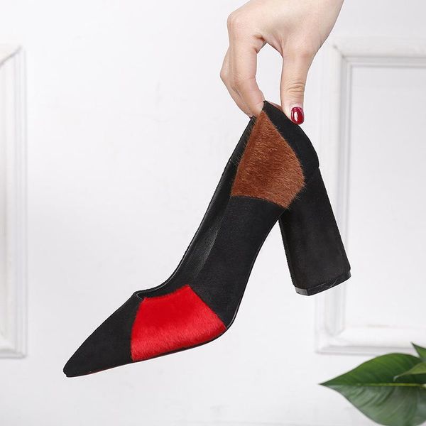 

dress shoes mixed colors basic pumps for women high square heels ladies slip-on party female single, Black