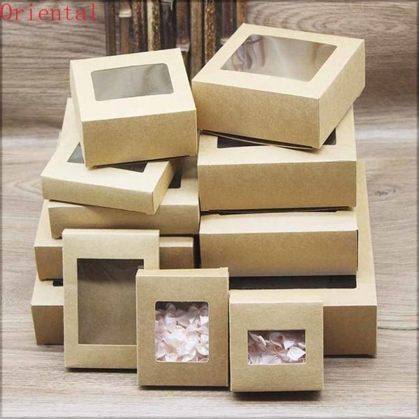 

gift wrap 10pcs diy vintage kraft box with window paper cake packaging for wedding home party muffin christmas gifts