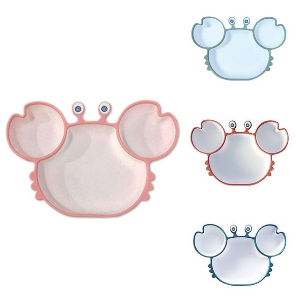 

dishes & plates silicone sucker tableware for baby cartoon crab anti-fall dinner plate infant kids supplementary bowl soft