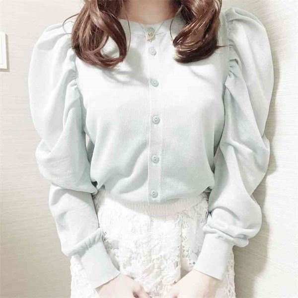 

knitted long sleeve korean japanese blouse women 210416, White