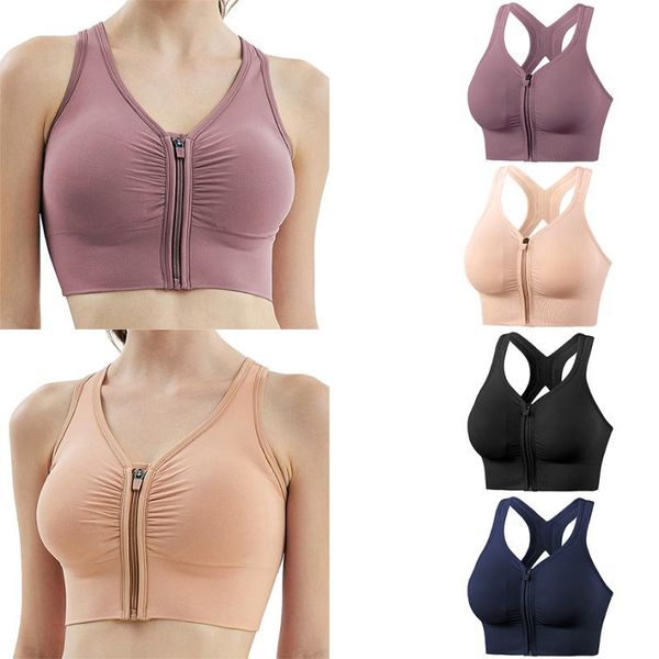 

women's front zipper sports breathable wirepadded push up fitness gym yoga workout bra outfit