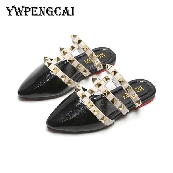 

spring summer girls sandals fashion rivets children slippers close-toed gladiator slides size 26-35, Black;red