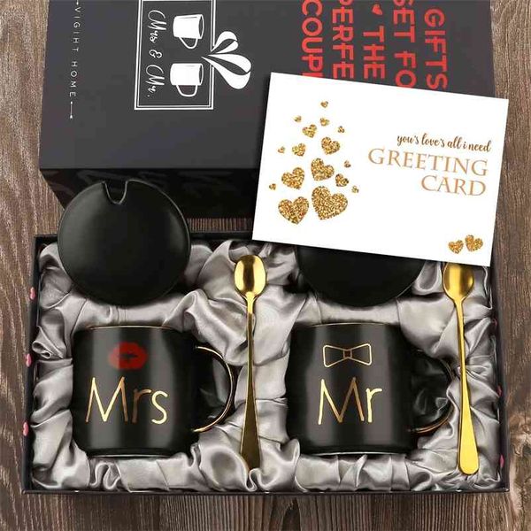 Sr. e Sra. Canecas De Café Copas Gift-Set para Noivado Casamento Noiva Chuveiro Noiva Noivo para ser Lyweds Casais Preto Cerâmica 210804