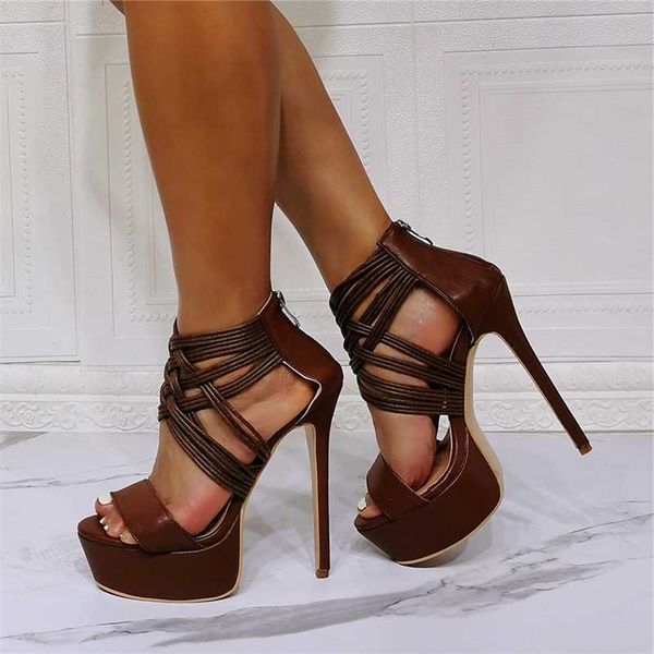 

dress shoes plus size 47 women summer sandals high heels open round toe platform with narrow bands outdoor fashion, Black