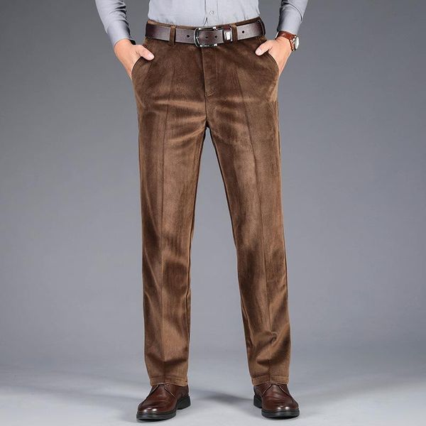 

casual men's corduroy pants straight regular business classic thicken trousers male 2021 autumn, Black