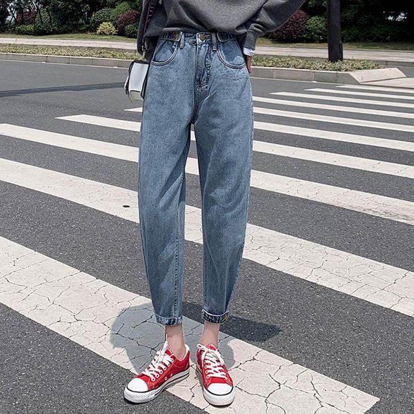 

women's jeans plus size denim pants high waist for women 2021 summer spring korean straight female loose trousers vintage casual daddy, Blue
