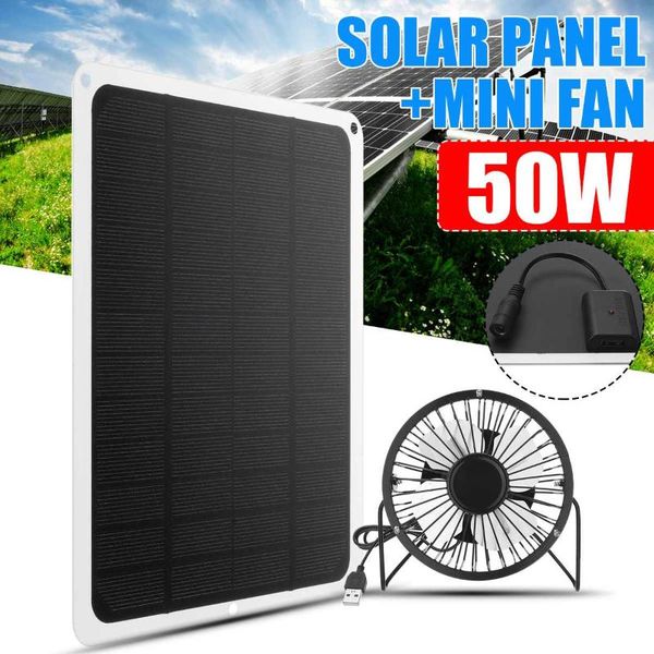 

electric fans 5 inch 50w solar powered panel iron fan for home office outdoor traveling fishing usb cooling ventilation smartphone