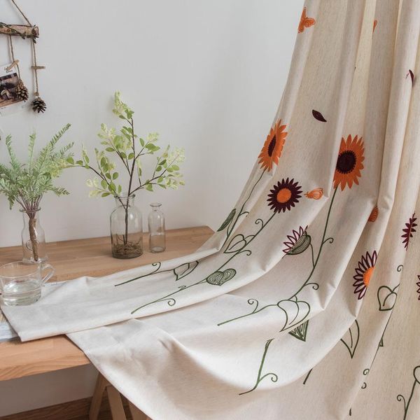 

curtain & drapes cotton linen sunflower pattern curtains for living room bedroom printed floral window blind screening patio decoration