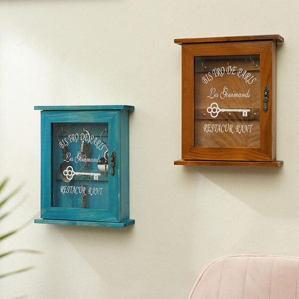 

hooks & rails pastoral style key cabinet storage box wooden holder wall mounted decorative rack with 6 for home office