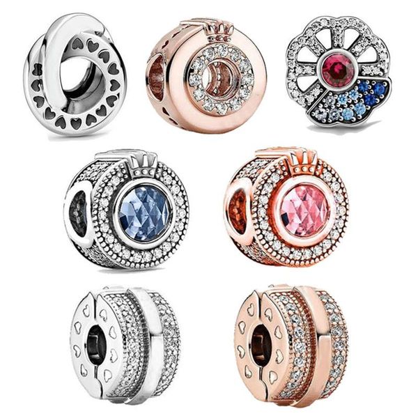 

other 2021 925 sterling silver bead glittering crown and pink fan beads fit pandor women bracelet & necklace diy jewelry
