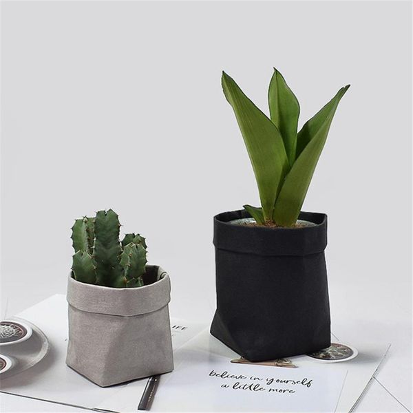 

hanging baskets chic nordic ins washable kraft paper storage bag gray brown color vegetable bread flower plants pots pen bags for home
