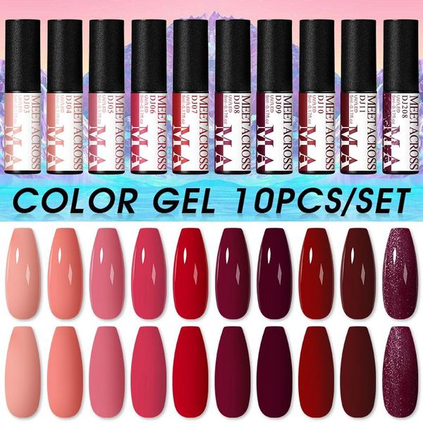 

10pcs spring color gel nail polish kit semi permanent uv varnish base coat art for manicure set, Red;pink