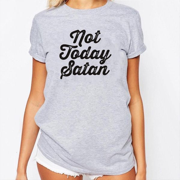

not today satan letter womens t shirt print short sleeve o neck loose summer tee clothes camisetas mujer, White