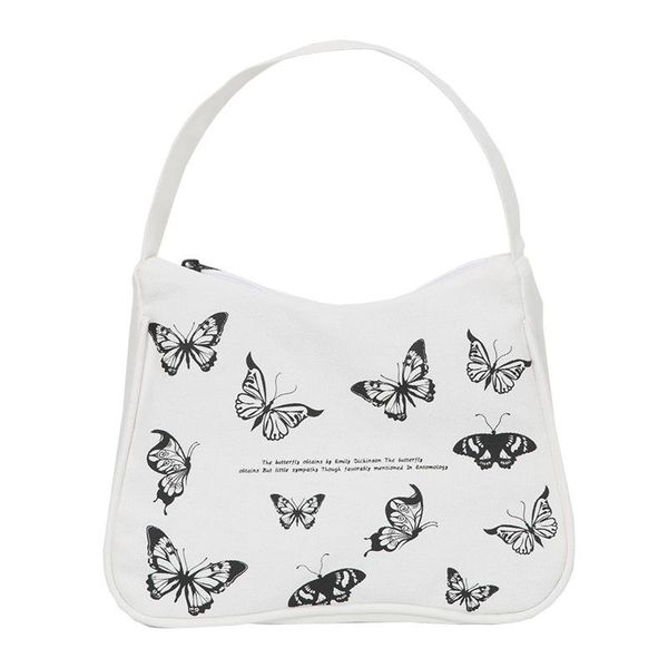 

evening bags spring women small handbag butterfly print canvas tote ladies' fashion underarm bag zipper half moon cotton cloth purse