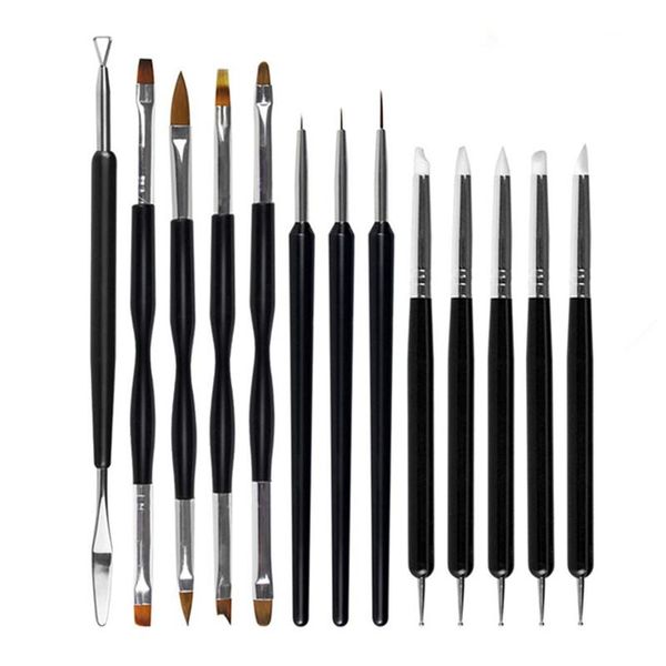 

pieces nail art brush set for detailing striping blending pens painting brushes 3d dotting tool fan kits