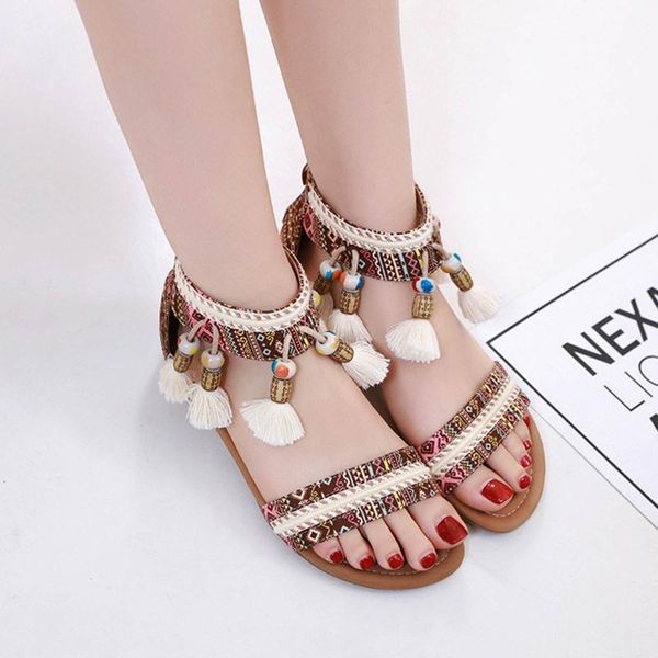 

sandals summer large flat rear zip fringe open toe temperament beauty breathable ladies #, Black