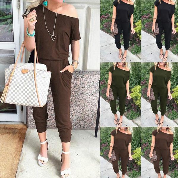 

women's jumpsuits & rompers fashion women one shoulder solid color clubwear summer playsuit bodycon party jumpsuit romper trousers, Black;white