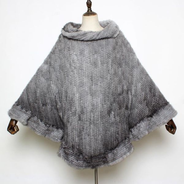 

scarves luxury genuine shawl cloak winter women warm 100%natural cape lady hand-knit fashion elegant wrap coats, Blue;gray
