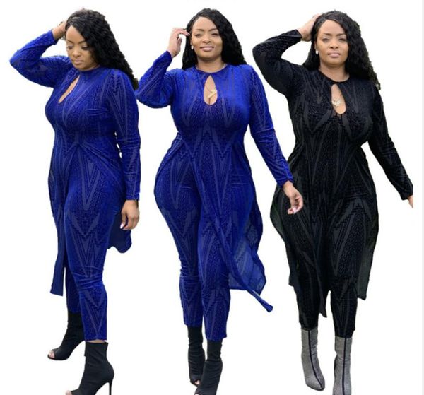 

women's two piece pants shzq nightclub wear women irregular flocking sets winter est o-neck long high waist skinny outfits, White