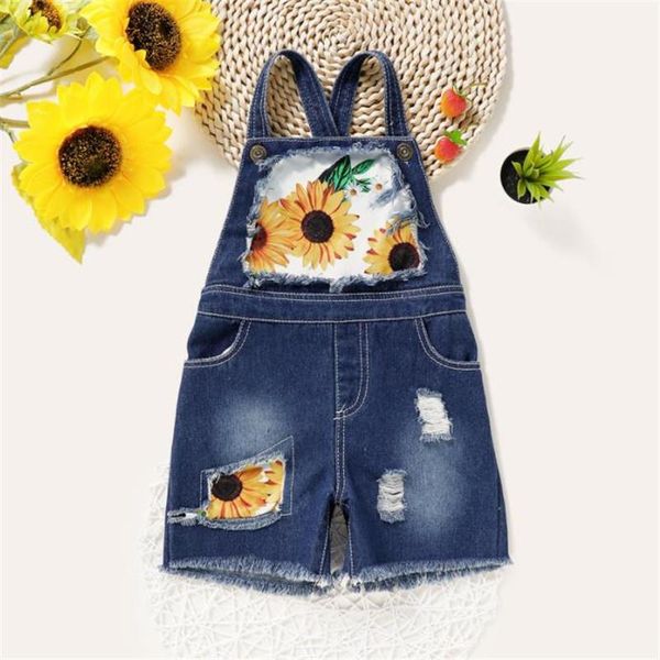 Boiiwant Mädchen-Overall, lässige Hosenträgerhose, quadratischer Kragen, ärmellos, Denim-Stoff-Overall, Marineblau, weiße Shorts, 2–7 Jahre