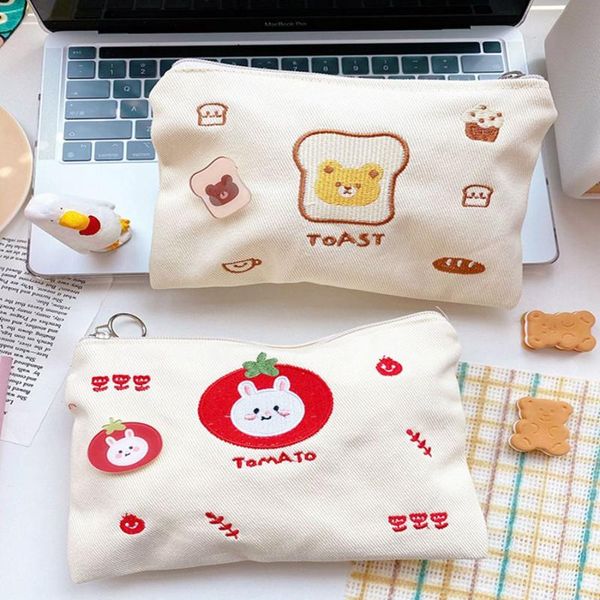 

w&g 2021 embroidery ladies cosmetic bag cartoon cute clutch student pencil case canvas coin purse bags & cases