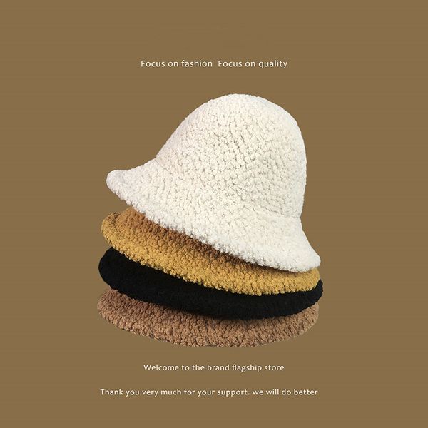 

autumn and winter plush fisherman's hat women's show face version versatile net red simple pure color warm basin hat, Yellow