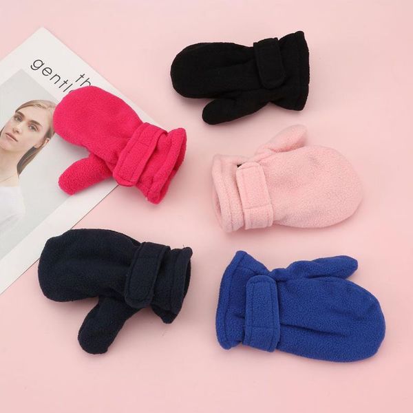 

children's mittens thickening warm candy color kids boy girls childrens gloves winter outdoor hand warmers lined with fleece, White