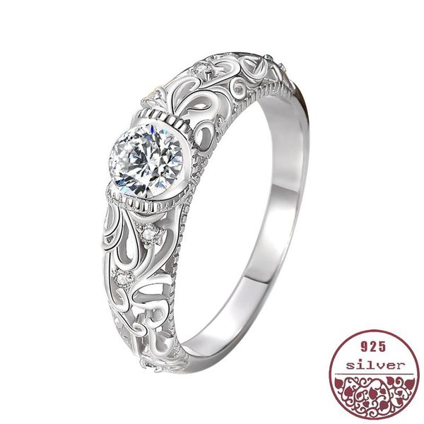 

cluster rings 925 sterling silver cz engagement for women ring zirconia romantic female jewelry gift, Golden;silver