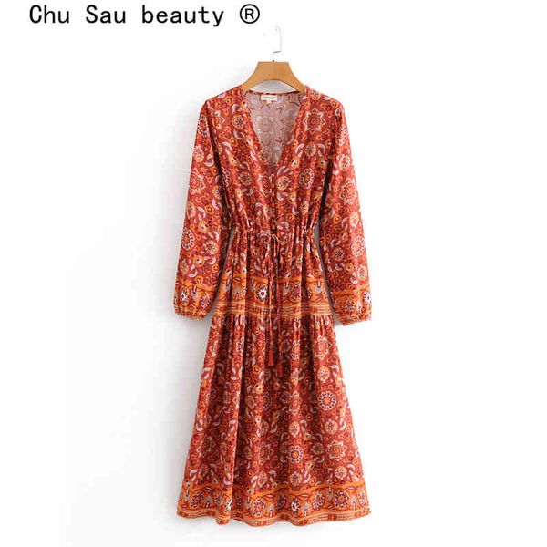 

beauty fashion boho floral print v-neck maxi dress women vintage sashes holiday long dresses female beach wear 210514, Black;gray