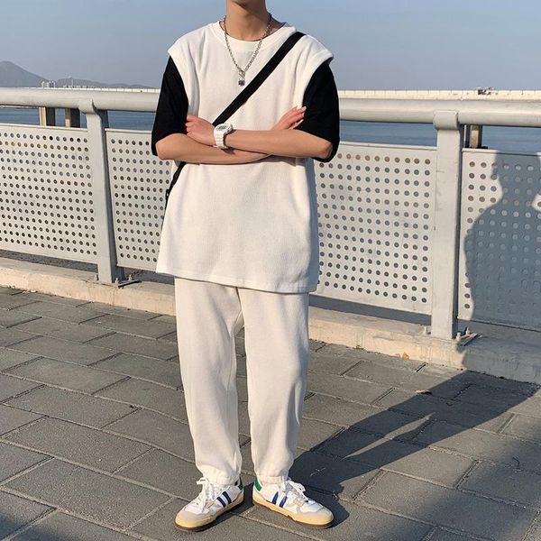 

men's tracksuits suit 2021 college style spring and autumn vest waistcoat knitted jacket casual trousers two-piece mens clothing, Gray