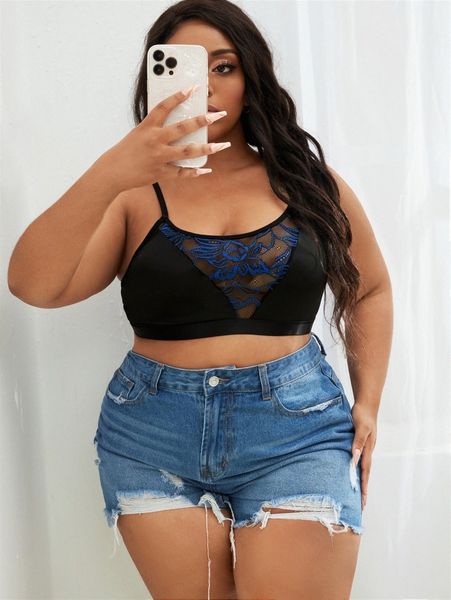 

plus contrast mesh bra y4lg#, Black;white