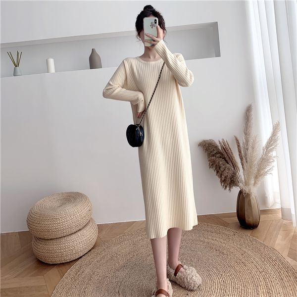 

casual dresses women autumn long neck straight sweater oversize knitting dress maxi sleeve elegant line 0jtl, Black;gray