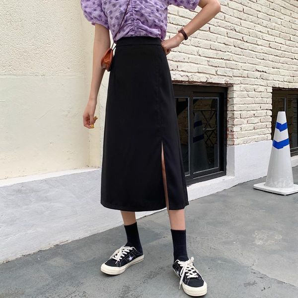 

skirts summer plus size high waist slit black woman faldas jupe