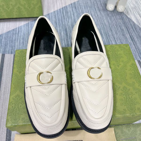 

women's dress shoes flat single shoe embroidery leather fashion metal button luxury classic business loafers size 35- 41 with box, Black