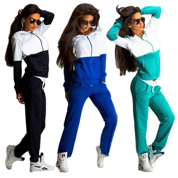 

women sports suit autumn winter patchwork tracksuit zipper long sleeve hoodies set casual sweatshirt women's tracksuits, Gray