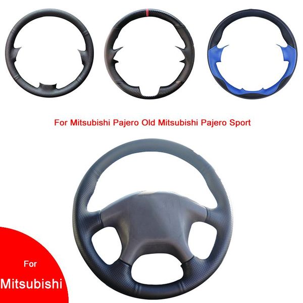 

steering wheel covers breathable punch hand-stitched artificial leather car cover for mitsubishi pajero old sport