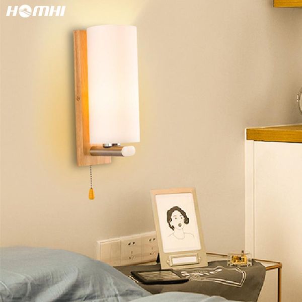 

wall lamps with switch bedside reading lights japanese-style wooden modern led home decor cuisine drop