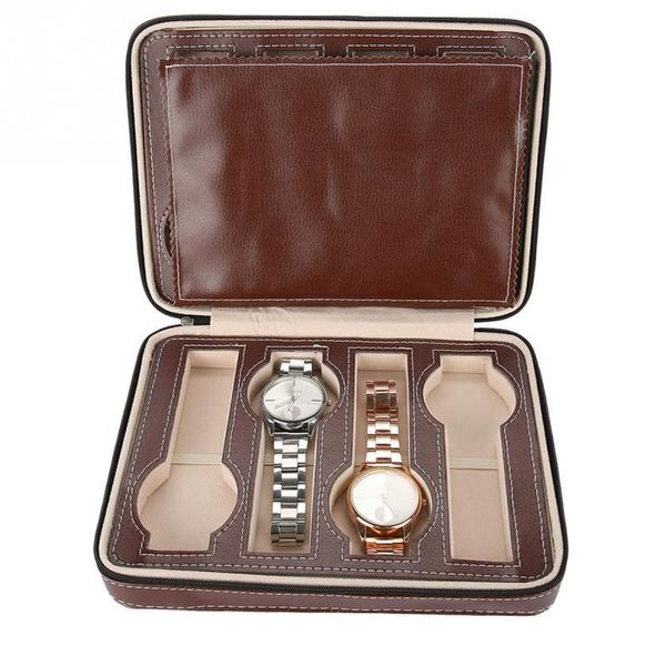

storage boxes & bins portable 8 slot watch display box leather organizer zippered travel collector case